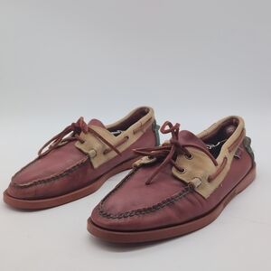 Sebago Docksiders Sz 10.5 Men's Leather Boat Shoes - Red Green Tan